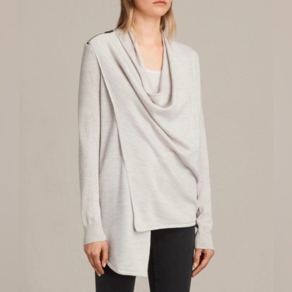 All Saints Drina Kandi Grey Knit Asymmetrical Cardigan Size 8